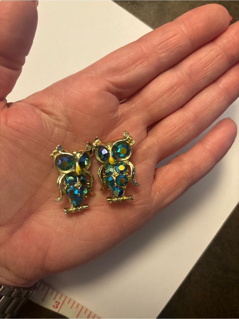 Vintage Silver-Tone Blue Crystal Owl brooches - Unbranded